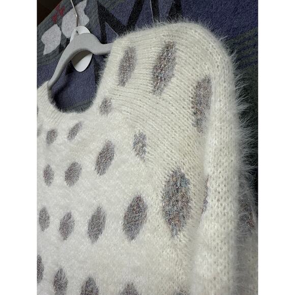 Modcloth White Small Sweater Polka Dot Eyelash Sparkle New Year's Cozy Rainbow - Picture 7 of 7